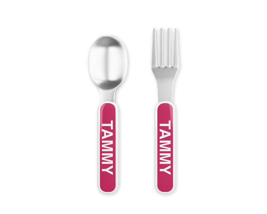 Personalized Kids Silverware Set - Spoon and Fork - Six Color Options